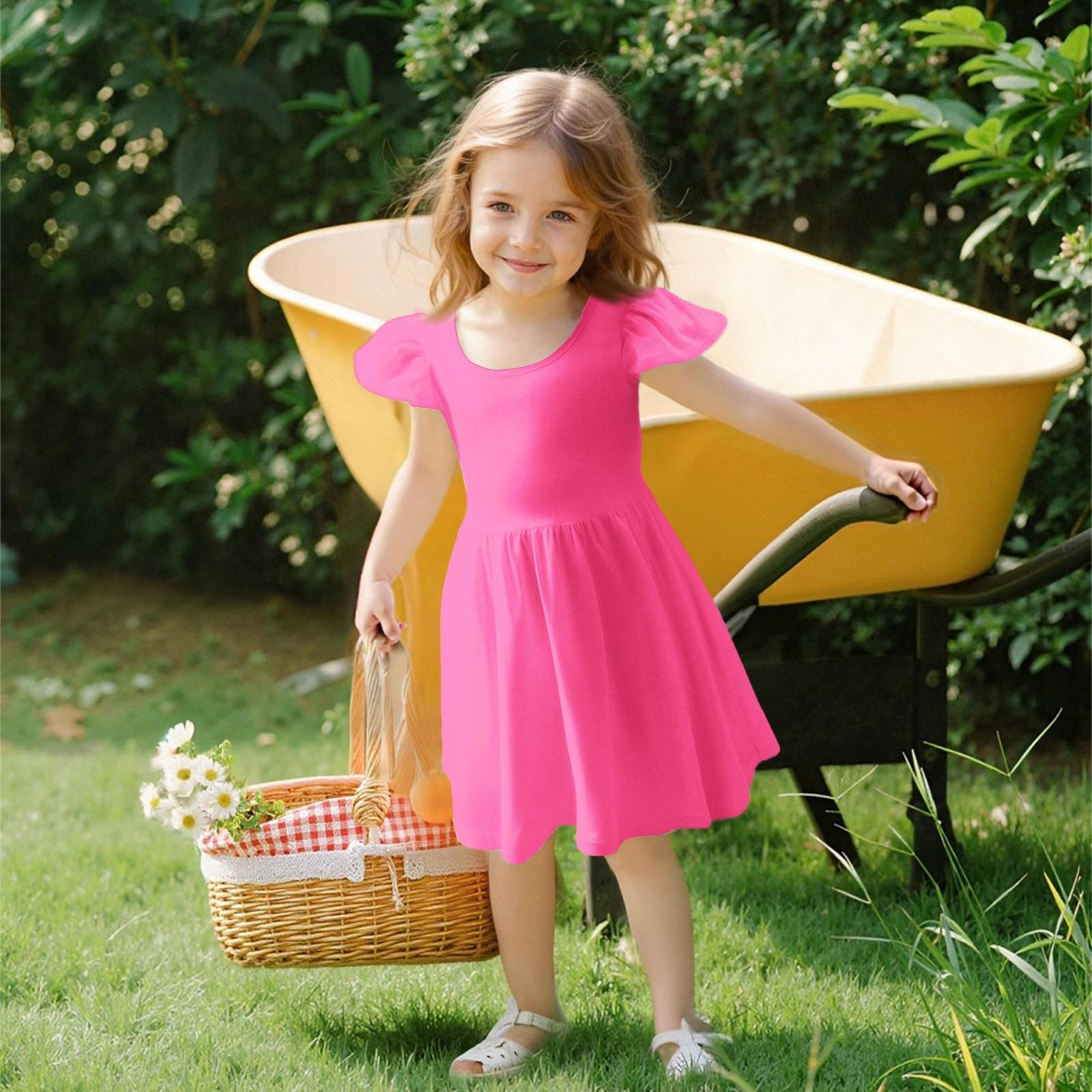 Mädchen Kleinkind Ärmelkleid Kleider Casual Party Schule Kleider Kleidung Für Mädchen 140 heißes rosa