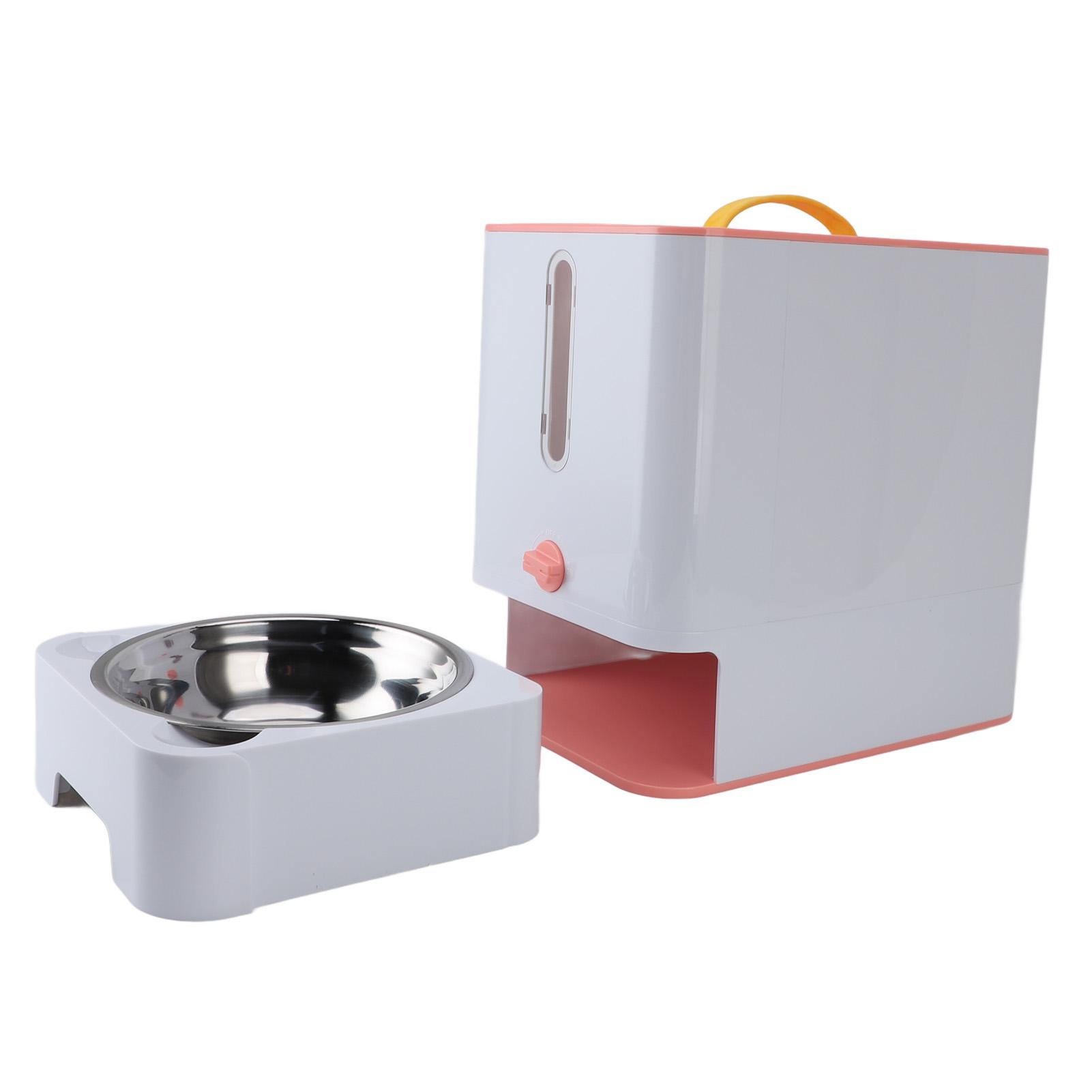 Aufbewahrungsbox für Tierfutter mit Edelstahlnapf Multifunktionale Großraum-Behälter für Katzen- und Hundeleckerlis rosa