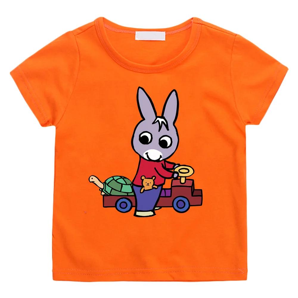 Lane Trotro 100% Baumwolle Cartoon T-Shirt Jungen Mädchen T-Shirt Sommer T-Shirts Bequem Hohe Qualität Rundhals Tops Kinderkleidung 100 orange