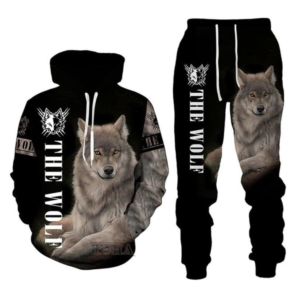 Wolf 3d Gedruckt Hoodie Hosen Anzug Männlich Frühling Und Herbst Casual Sweashirt Pullover Männer Trainingsanzug Set Mode männer Kleidung anzug M