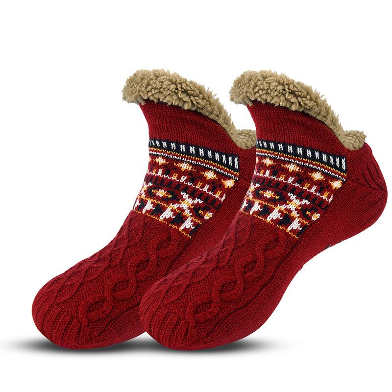 2 Paar Herbst- und Winter-Bodensocken Zuhause Warm Damen Herren Socken Schneesocken Schlaf-Teppichsocken Hausschuhe Socken Herren Rutschfeste Yoga-Socken 35-39（1 pair） rot