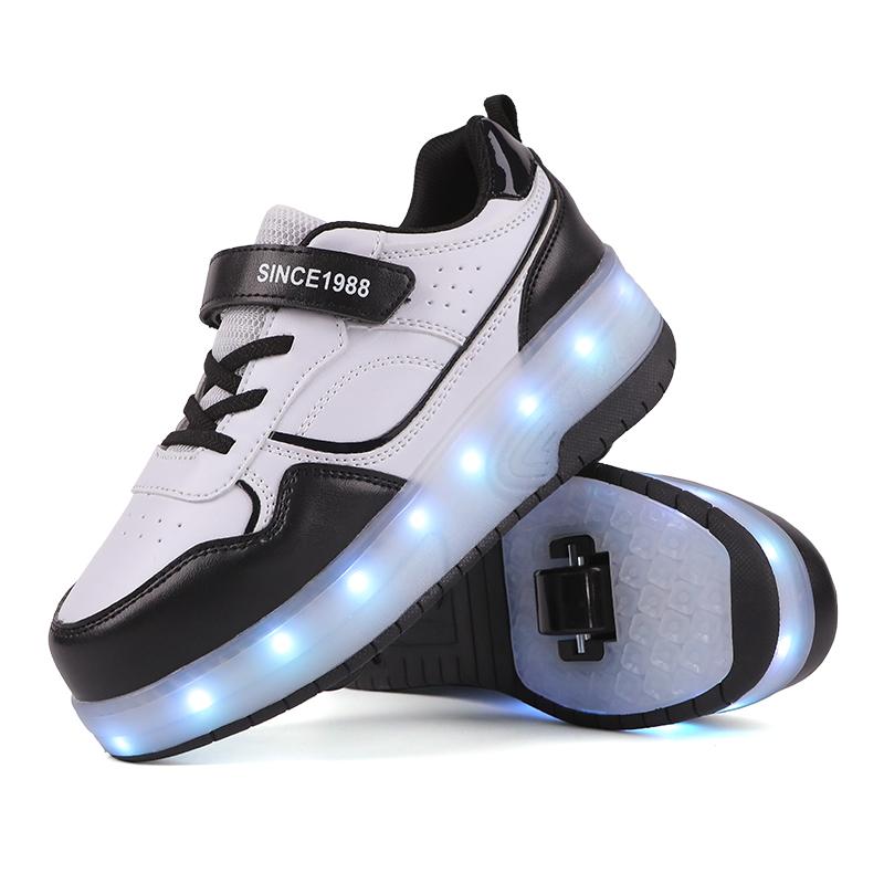 TUINANLE Sneaker LED-Leuchtschuhe Kinder Jungen Mädchen USB-Aufladung Leuchtende Sporträder Outdoor Rollschuhe 39 schwarz