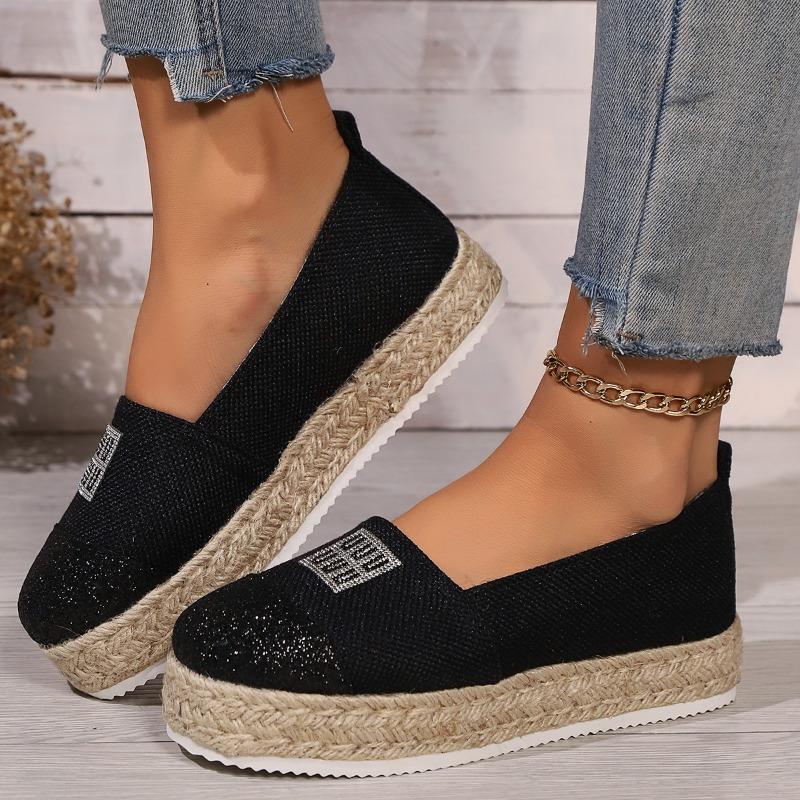Mode Neu Heißer Verkauf Damen Schuhe Slipper Damen Vulkanisierte Schuhe Runde Zehen Pailletten Uni Outdoor Plateau Lässige Bequeme Schuhe 43 schwarz