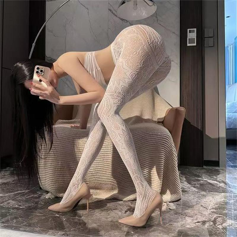 Schwarze Blume Lolita Damen Socken Klassische Spitze Netz Strumpfhose Unterteil Strumpfhose Hohl Lolita Retro Floral Rattan Strumpfhose Strumpfhosen One Size beige
