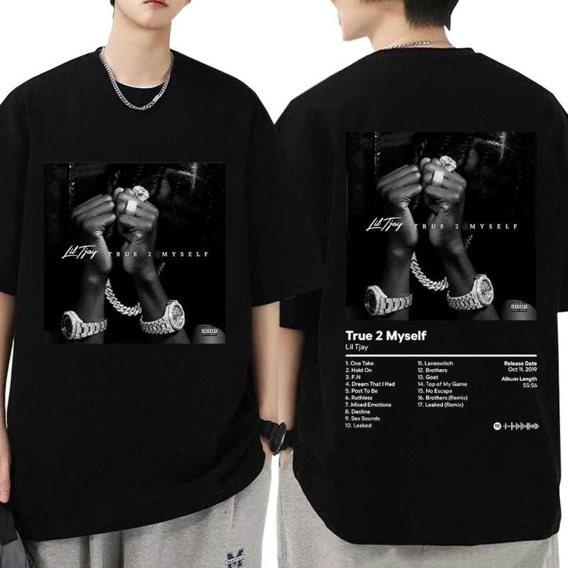 Rapper Lil Tjay True 2 Myself Musik Album Print T-shirt Männer Frauen Hip Hop Vintage T Shirt Mode Streetwear Übergroßen T-shirts M