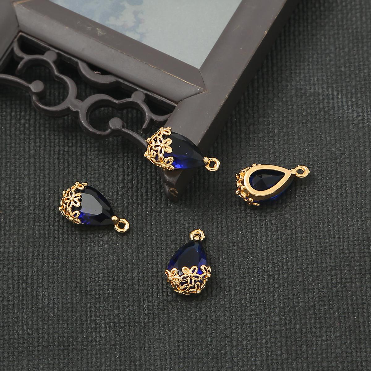 Kupfer Antiker Anhänger Dekorativer Rand Wassertropfen Charms DIY Teile für Schmuckherstellung Zubehör Zubehör 9×16mm nachtblau