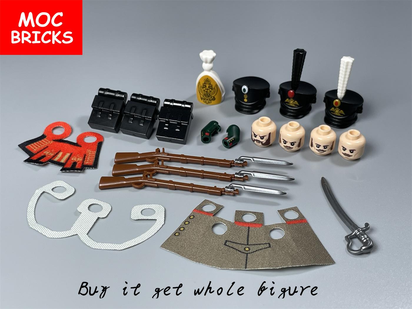 MOC Steine Russische Armee Napoleonische Kriege Figur Bausteine Schwert Pistole Militärische Waffen Zubehör Kinderspielzeug