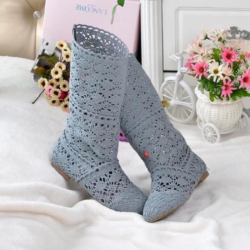 2025 neue Frühling Spitze hohl Martin Stiefel Einzelstiefel flache hohe Stiefel Netzstiefel coole Stiefel Lochschuhe Damenstiefel 40 graue