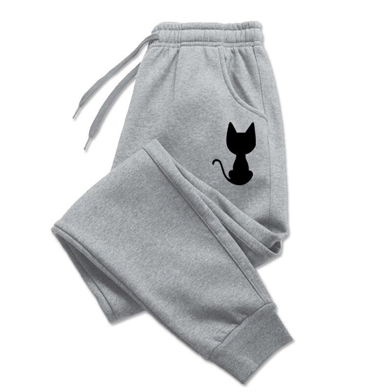 Süße Katze bedruckte Damen-Jogginghose aus Baumwolle, lange Hose, Joggerhose, Sport, Fitness, solide Jogginghose XL licht grau
