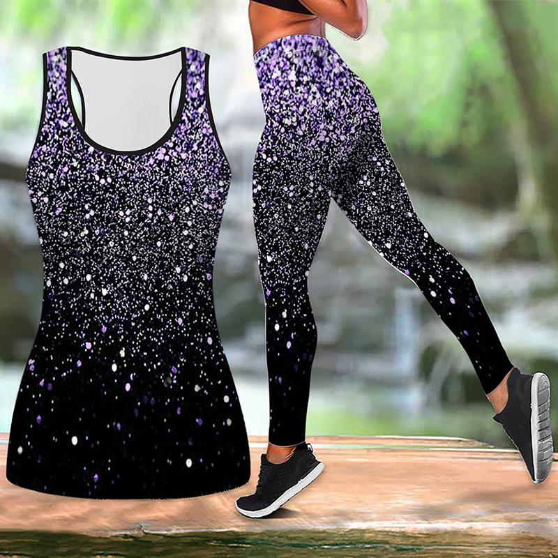 Yoga-Outfit mit Fragment-Sternenlicht-Print für Damen, modische Workout-Leggings, Fitness, Sport, lässige Yoga-Hose XS violett