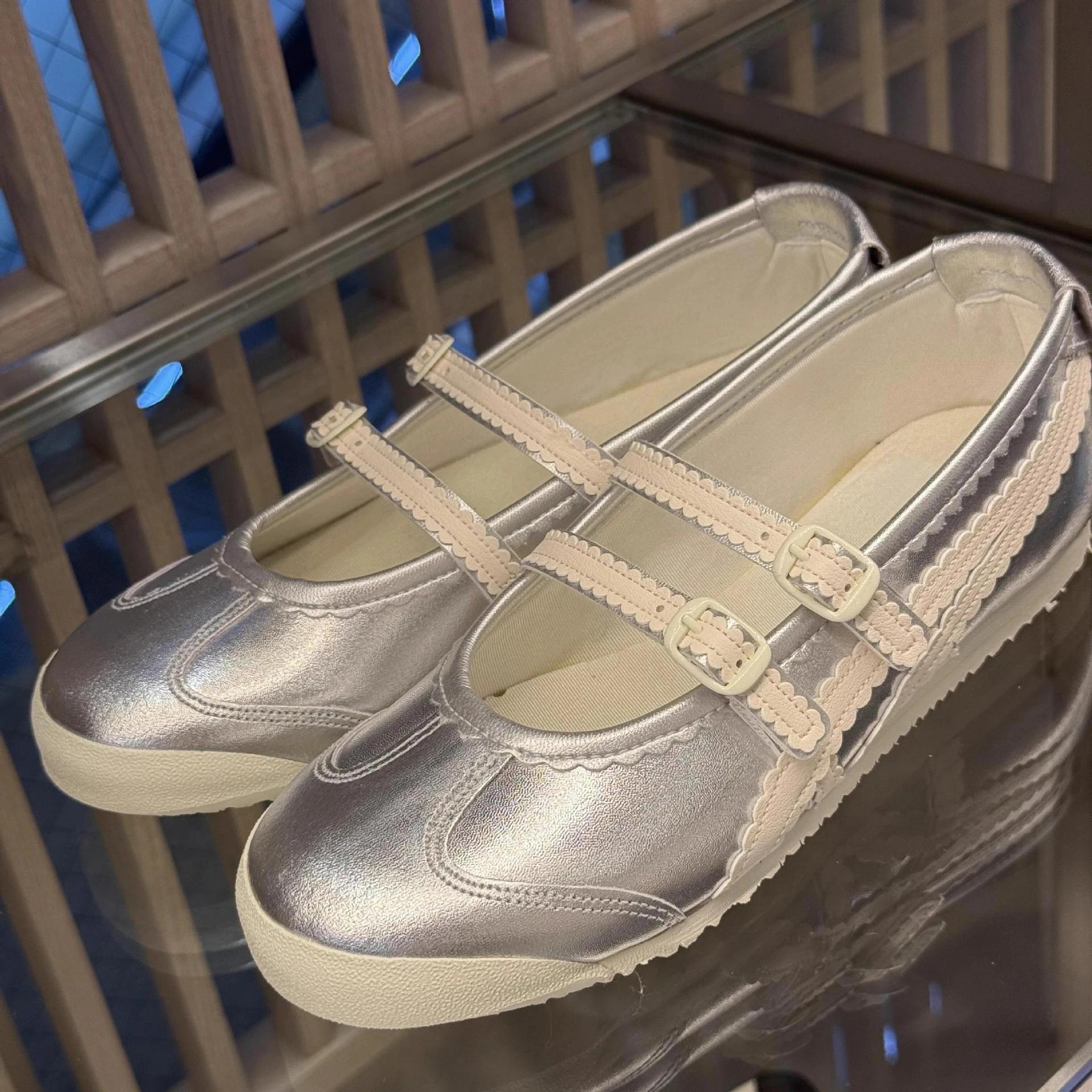 Mode Damen Ballerinas Schleife Ballett Tanz Mary Jane Schuhe Sommer Herbst Mädchen Sandalen Mode Neu Kleid Designer Casual Flache Schuhe 38 silber