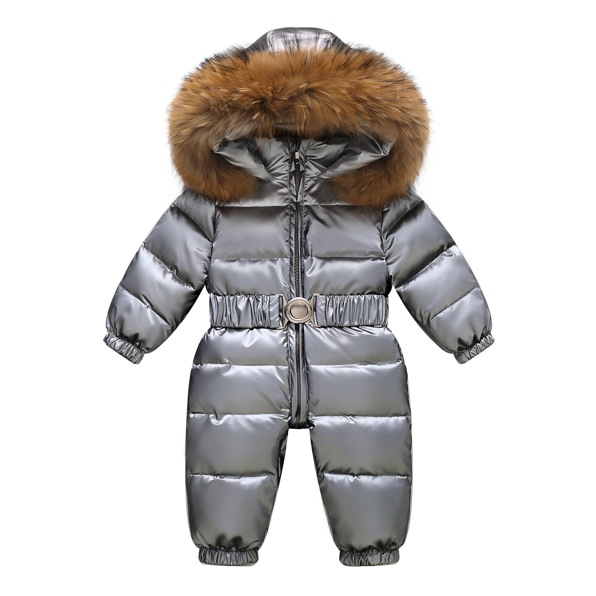 Winter Ski Set Baby Overall Junge Overalls Warme Daunenjacke Kinder Kleinkind Mädchen Kleidung Kinder Kleidung Kunstpelz Mantel 90cm silber