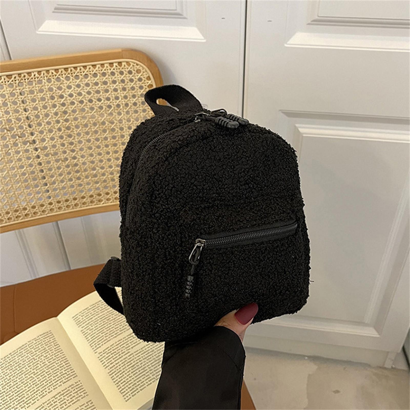 Damen Rucksäcke PlushBag Solide Kleine Schultertasche Rucksack Schultaschen Für Mädchen Teen Knapsack One Size schwarz