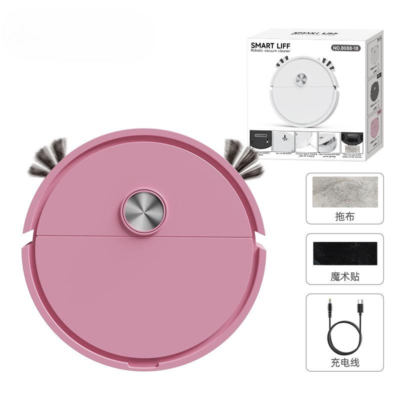 3-in-1-Kehrroboter-Staubsauger Leistungsstarker, saugstarker, ultraschlanker Mini-Reinigungsroboter Automatischer Staubsauger rosa