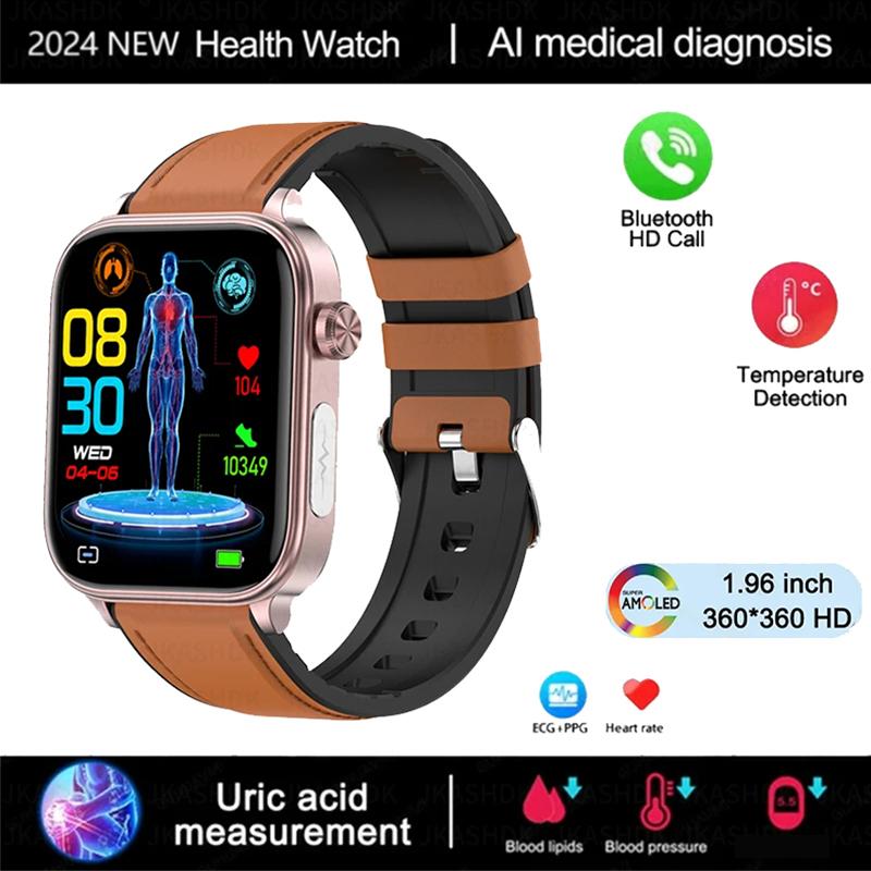 2026 Neue Smartwatch EKG+PPG Gesundheitsdiagnose Herren Damen Uhr Blutdruck Smartwatch Brown-Leather