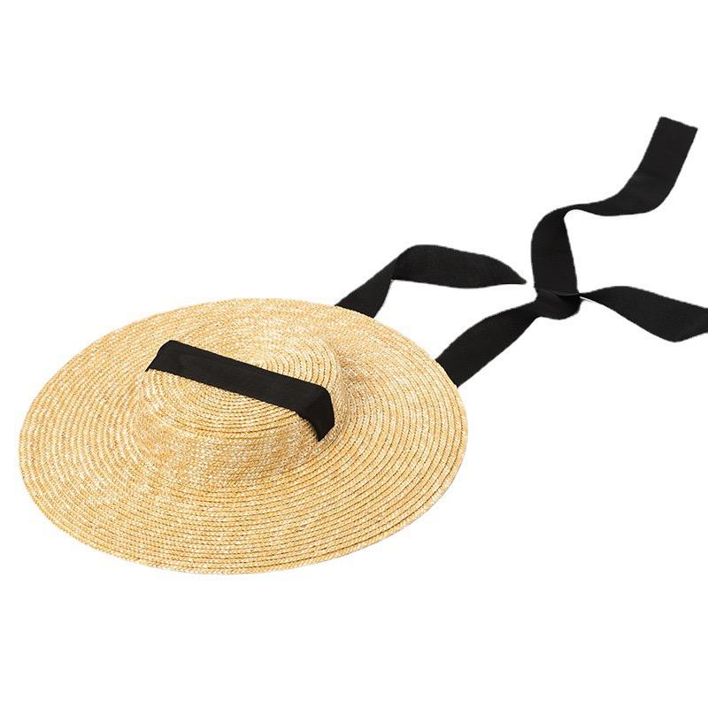 2026 Sommer Breiter Rand Boater Hut Schwarz Weiß Band Bindung Strohhut Flach Damen Sommer Derby Hut 10cm 15cm Rand Chapeu Strand Sonnenhut 54-59cm