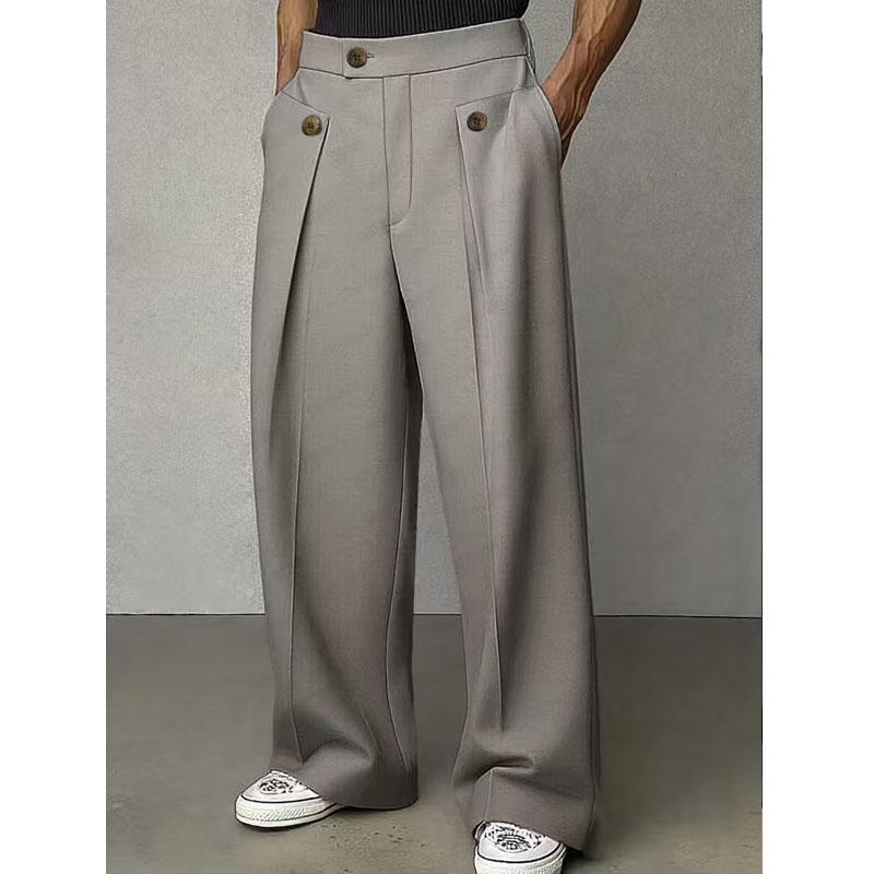 Frühling Herbst Mode Herren Freizeit Anzug Hose Mehrere Knöpfe Hohe Taille Locker Gerade Hose Frühling Business Einfarbig Hose 3XL grau