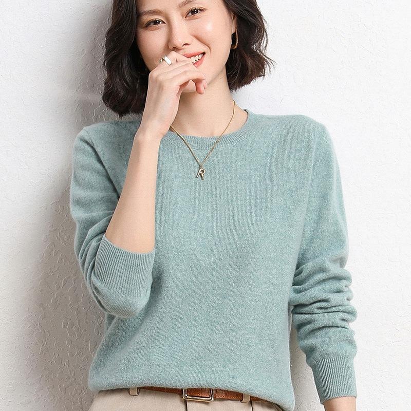 Frühling und Herbst Damen Pullover Pullover Strickpullover Rundhals Langarm Pullover Bottom Shirt Einfarbiger Pullover XL minze, grüne