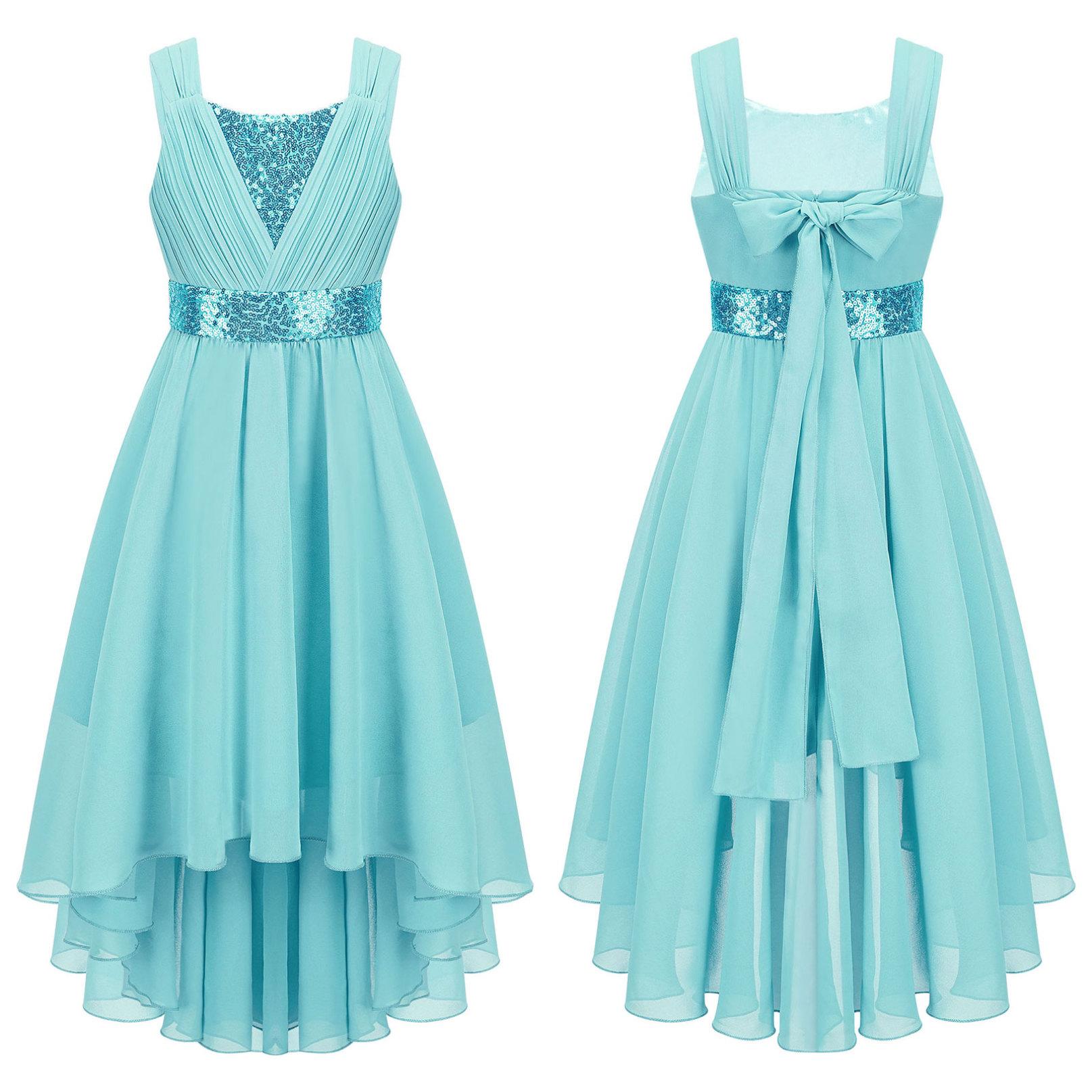 Kinder Mädchen Spitze Chiffon Hochzeit Brautjungfer Kleid Ärmelloses Formales Party Abendkleid Kinder Ballkleid 11-12 Years türkis