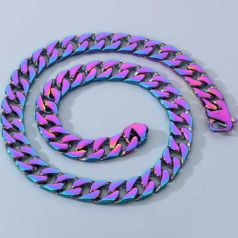 Halskette für Herren, 50/60 cm, 316L Edelstahl, 15 mm Breite, Panzerkette, kubanische Gliederketten am Hals, Schmuck für Herren, Halsketten-Zubehör 50CM bunt