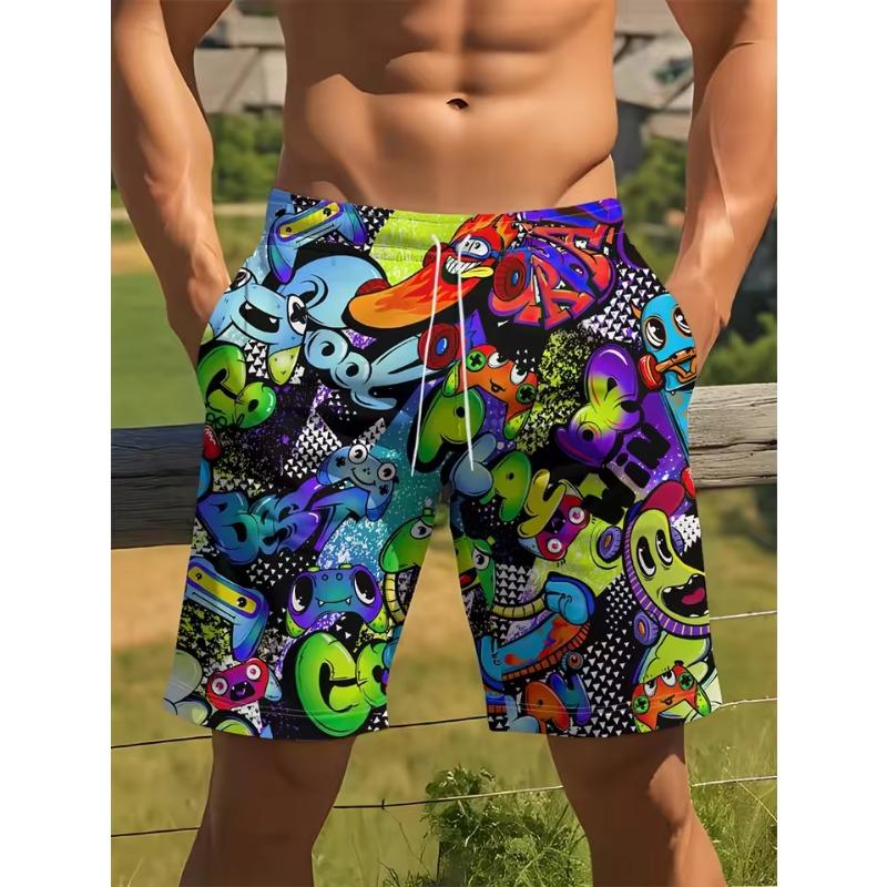 Badehose mit Graffiti-Muster für Herren, Sommer-Surfshorts, Badehose, 3D-Druck, Harajuku-Style, coole Shorts 6XL