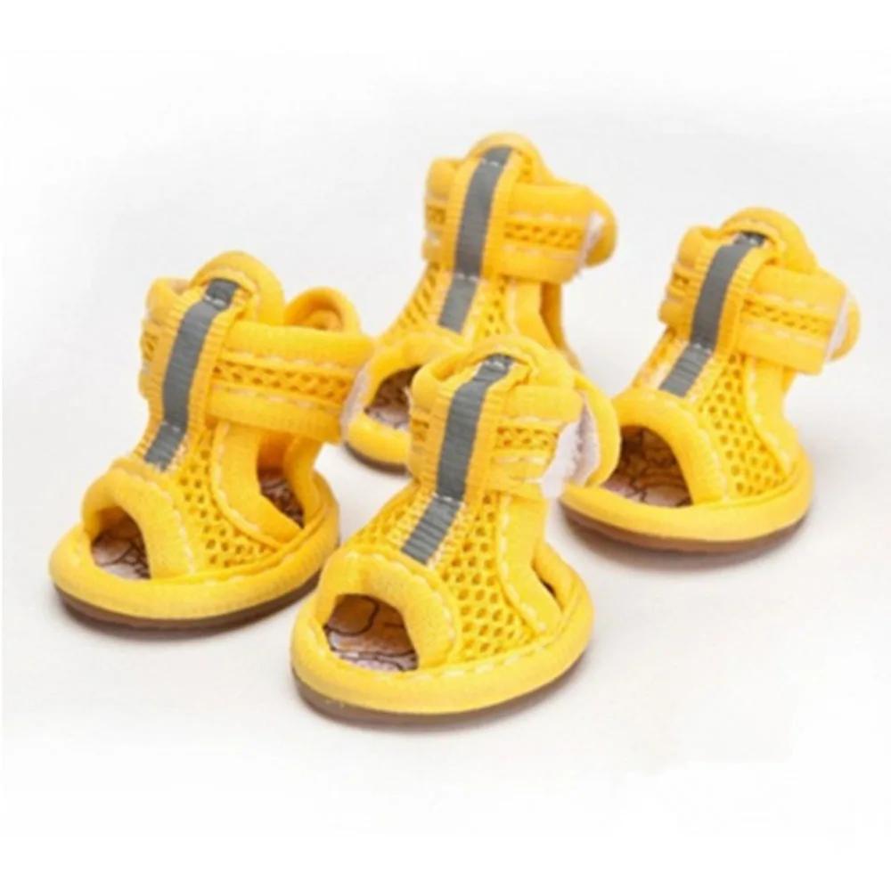 4 Stück Sommer-Haustiersandalen mit Gummisohle, Hunde-Sneakers, reflektierende, atmungsaktive Mesh-Hundeschuhe für kleine und mittelgroße Hunde, Sommer-Haustier-Outfits size 2 gelb