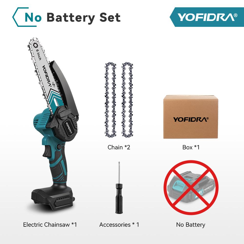 YOFIDRA 6 Zoll Kettensäge Akku-Elektrosäge Holzbearbeitung Garten Schneiden Beschneiden Kettensäge Elektrowerkzeug Für Makita 21V Akku Pin No Battery NO Plug
