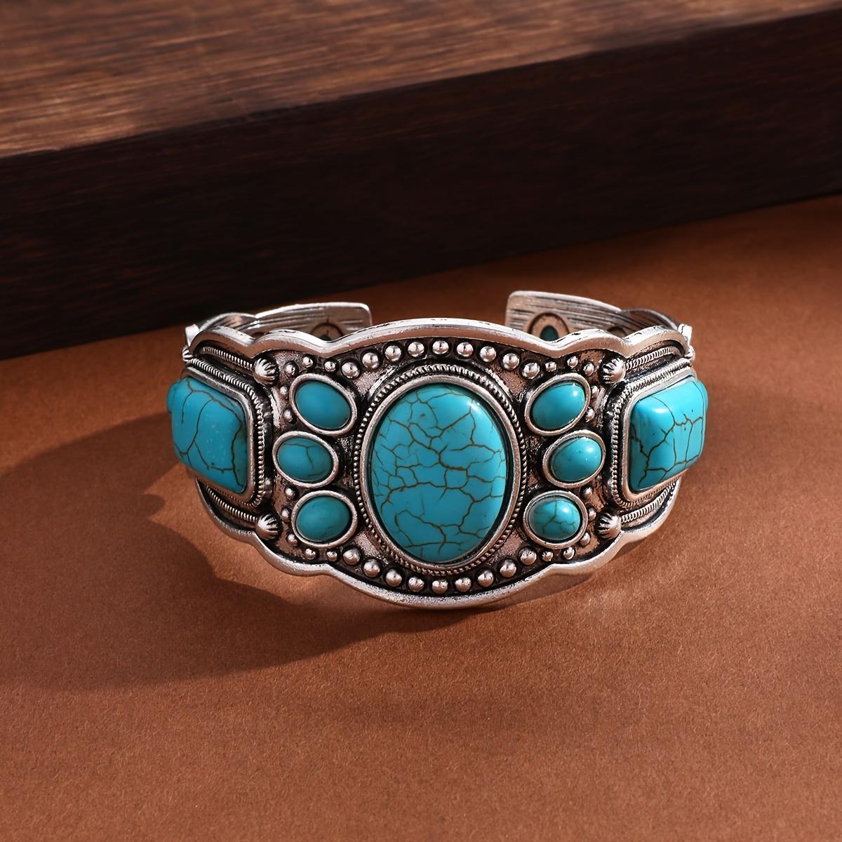 Retro Bohemian Natürliche Türkis Manschette Armband Ethnischen Stil Urlaub Casual Reise Zubehör Für Frauen Boho Exquisite Zubehör Turquoise Bracelet