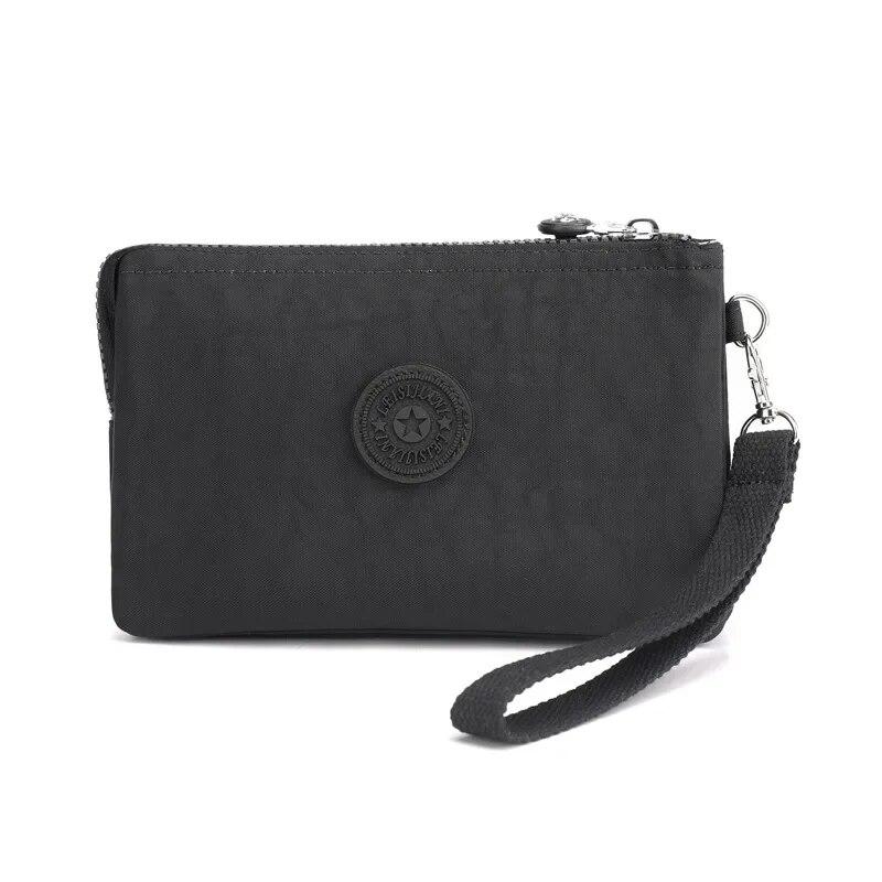 Lässige Nylon-Canvas-Münzen-Geld-Organizer-Taschen für Frauen, mehrschichtige Geldbörse, tragbare Telefon-Kulturartikel, Schlüssel-Aufbewahrung, Handtasche, Handgelenktasche schwarz