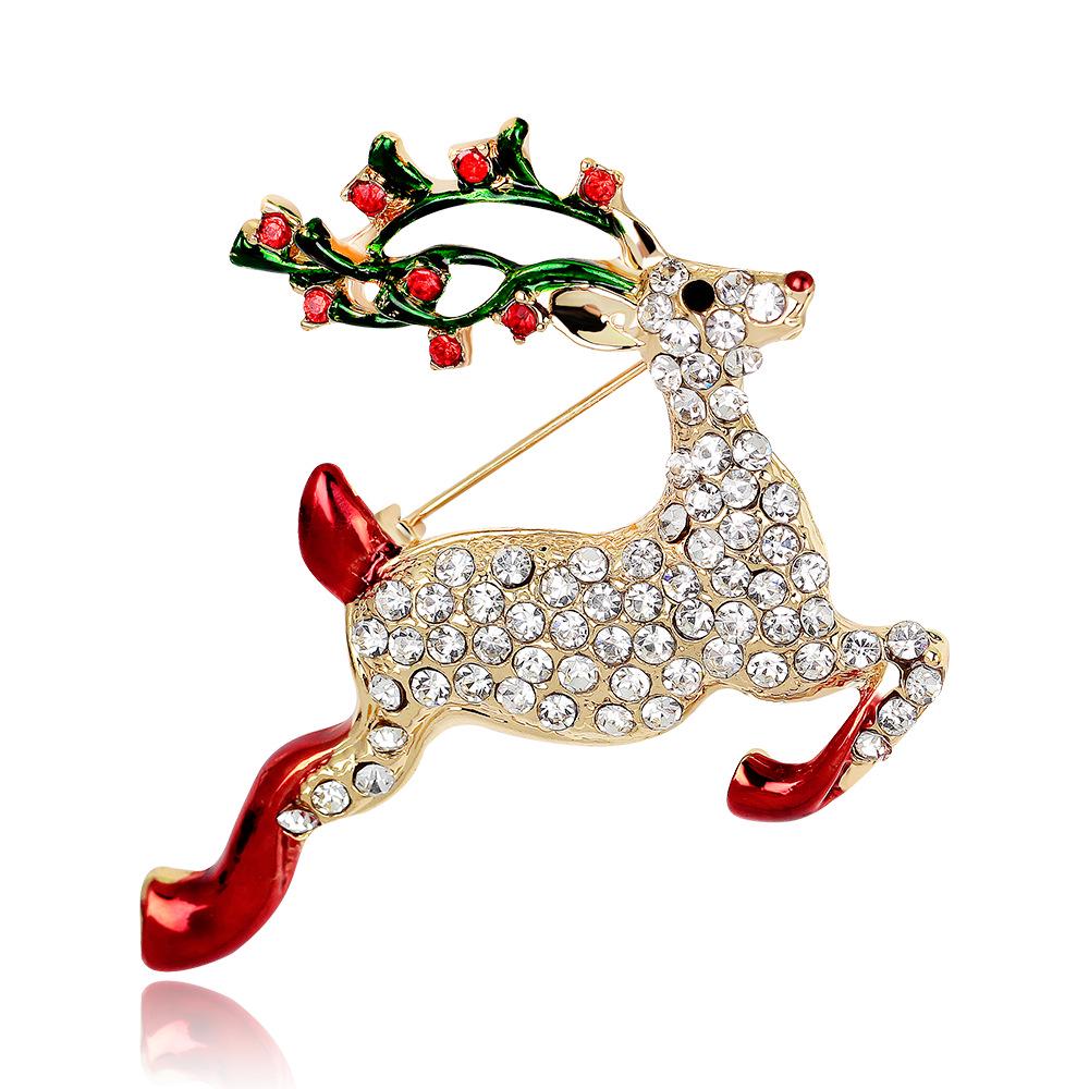 Mode Emaille Hirsch Broschen Niedliche Strass Tier Anstecknadeln Kinder Kinder Weihnachten Neujahr Geschenke beige