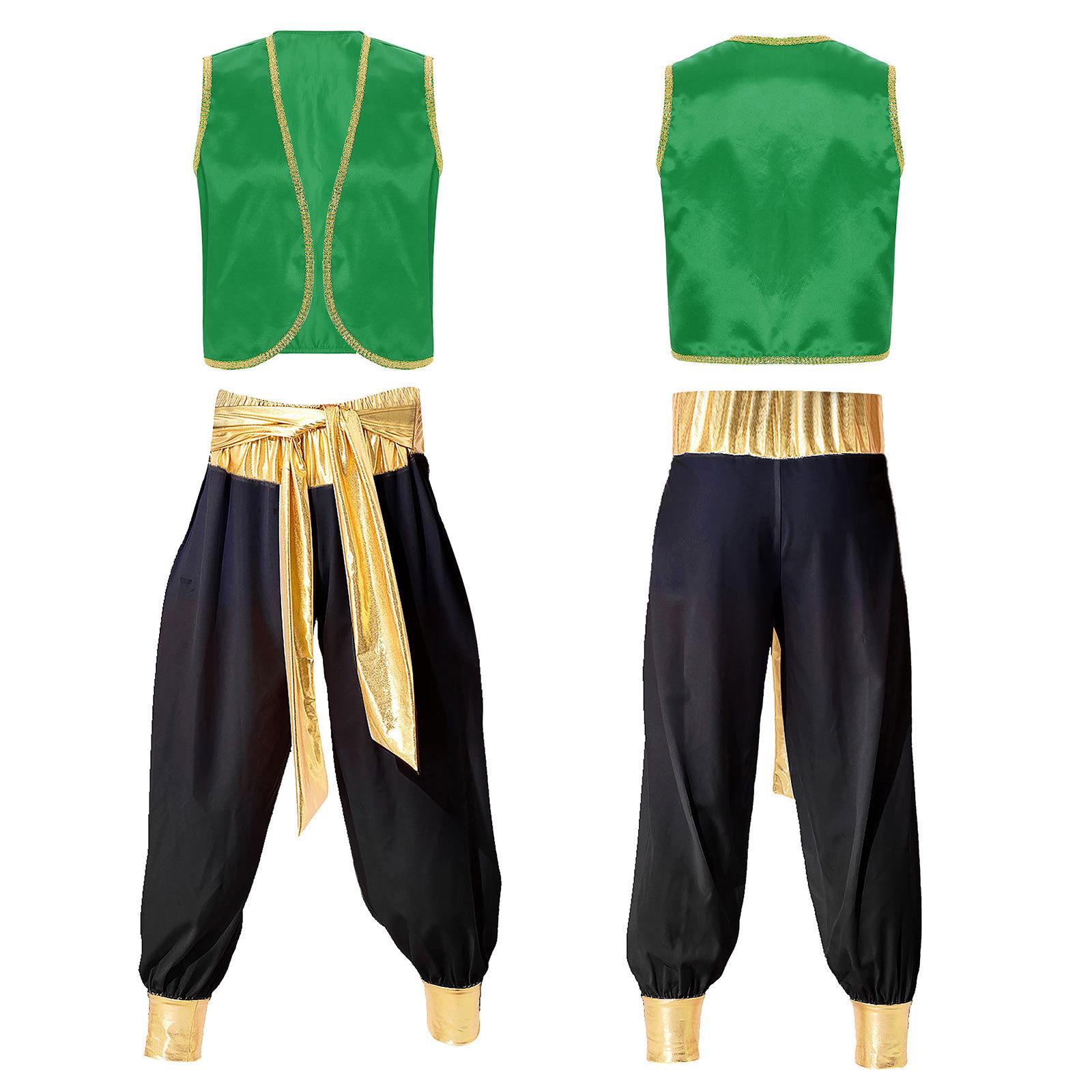 Herren 2-teiliges arabisches Prinzenkostüm, Outfit, Anzüge, Halloween, Karneval, Cosplay, Partykostüme XXL grün/schwarz