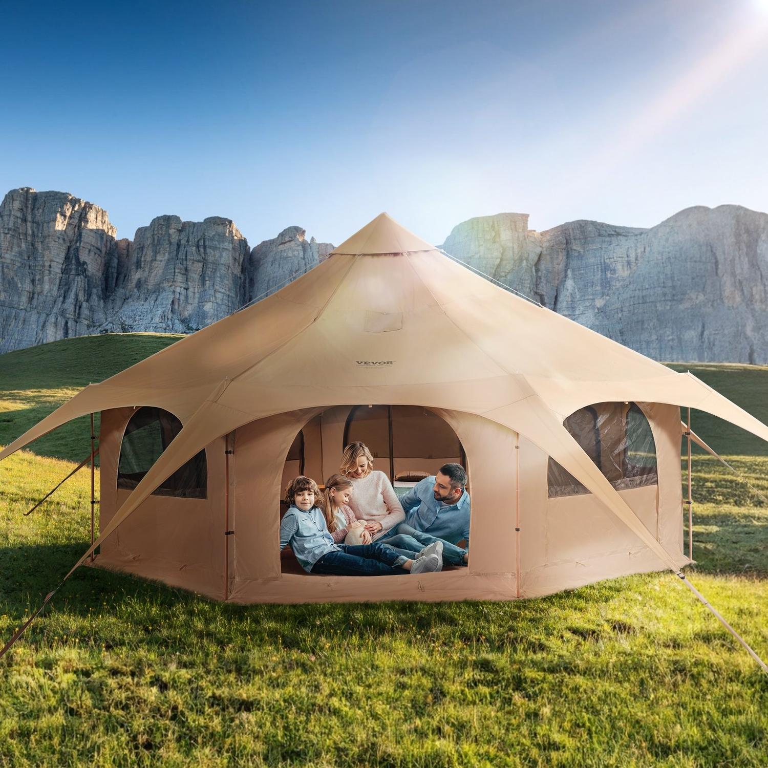 Canvas-Zelt, 4 Jahreszeiten 5 m/16,4 ft Glockenzelt, Canvas-Zelt für Camping mit Ofenrohranschluss, Atmungsaktives Jurtenzelt für bis zu 8 Personen, Familien-Camping Outdoor