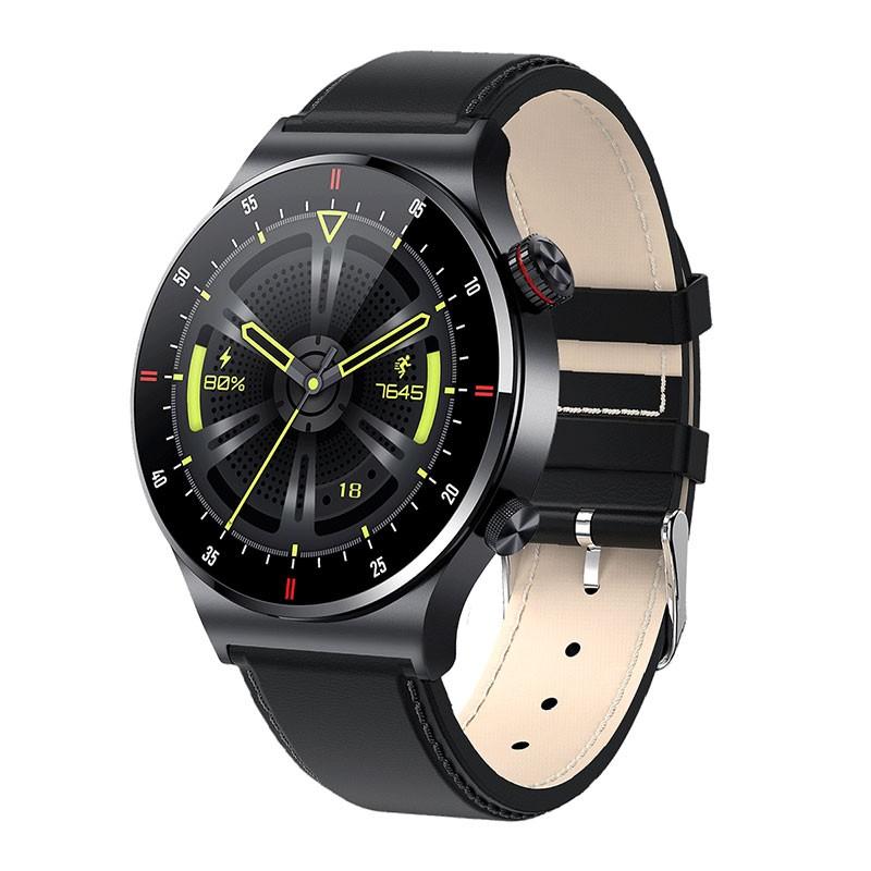 LIGE Neue Bluetooth-Anruf-Smartwatch für Männer, voller Touchscreen, Sport-Fitnessuhr, Bluetooth ist für Android-iOS-Smartwatch geeignet leather belt schwarz