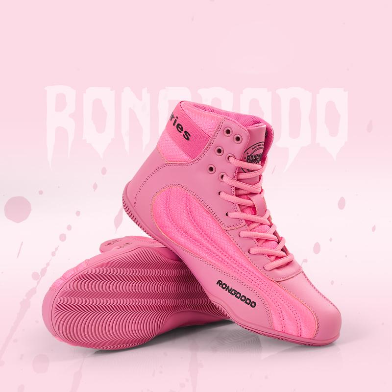 Neue Boxschuhe Kampf Training Kampfsport Fitness Übung Sanda Schuhe High Top Stoßdämpfend Wrestling Schuhe 44 pink