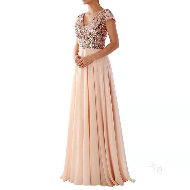 Ball-Abendkleid aus Chiffon mit Ausschnitt und Schlitz für Damen L rosa