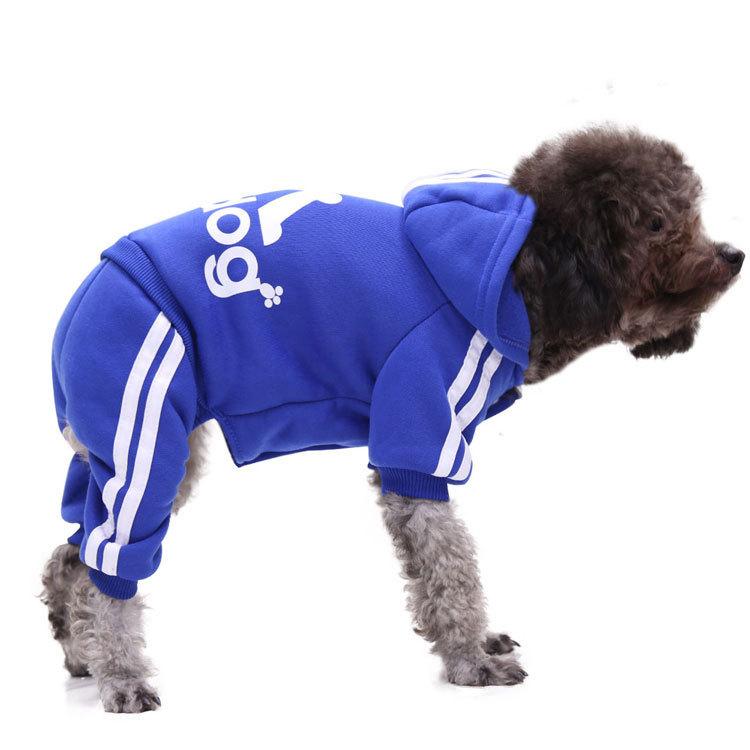 Adidog Kleidung Hundeoverall Warme Welpen-Haustierkleidung Für Hunde Hoodies Sweatshirt Yorkie Französische Bulldogge Kleidung Für Hundemantel Jacke XS blue