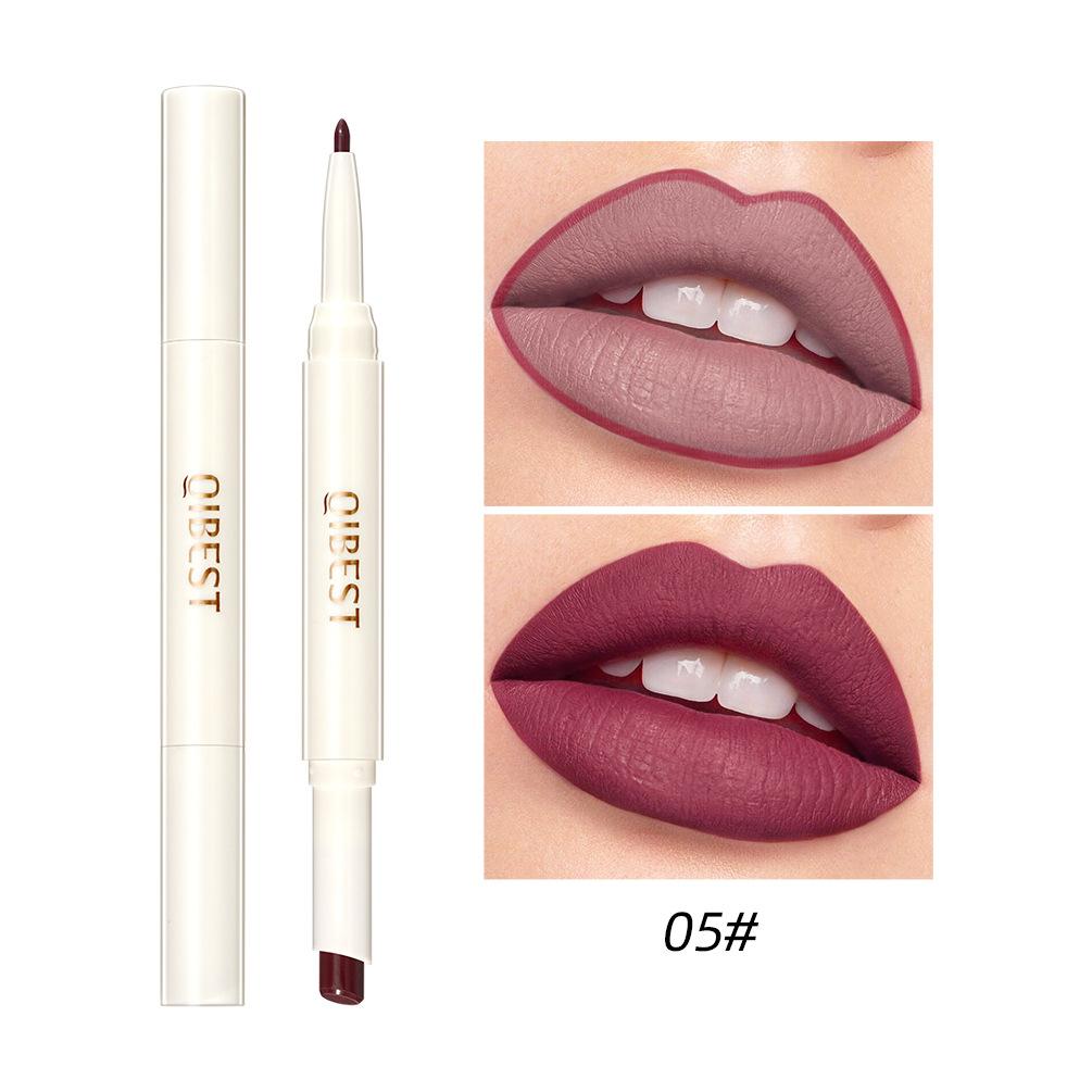 QIBEST rotierender doppelseitiger Lippenstift-Lippenstift, matte, feuchtigkeitsspendende Oberfläche, verblasst nicht, Antihaft-Cup-Lippenstift-Make-up 05#