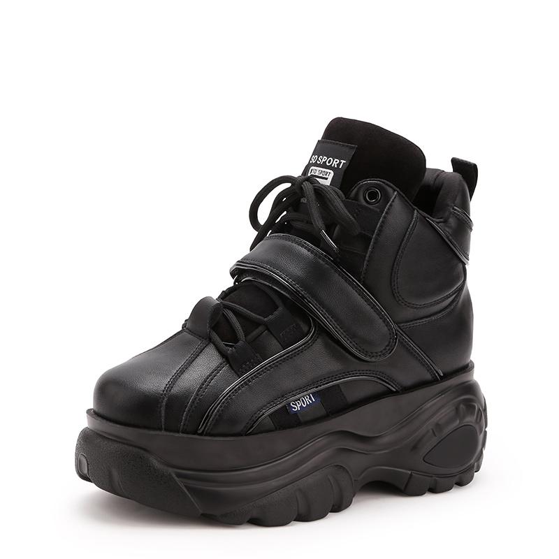2024 Plateau-Sneakers Herbst Damenmode Klobige Sneakers Weiblich Schwarz Silberne Sneakers Keilschuhe Damen High Top Freizeitschuh 37 schwarz