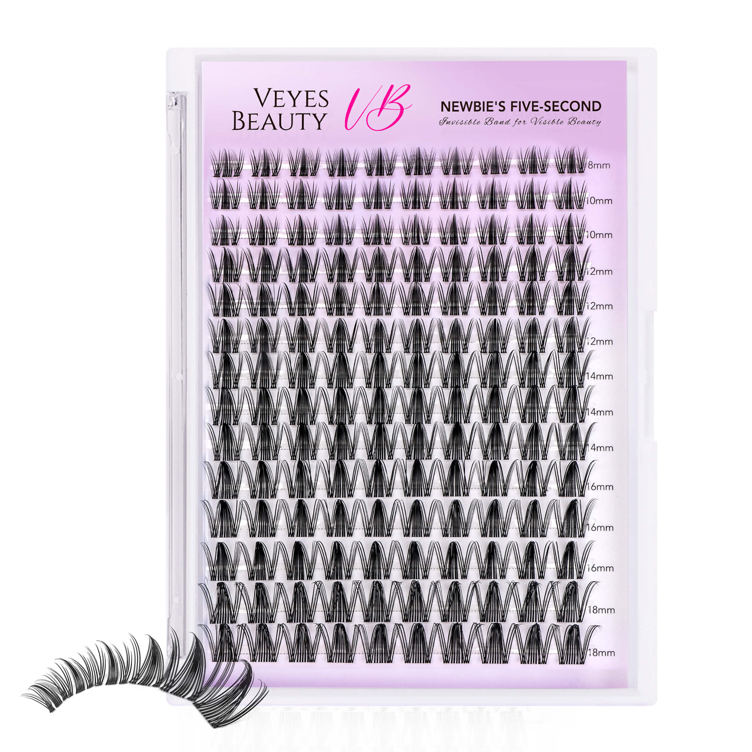 Veyesbeauty Manga Wimpernbüschel, Dramatischer Look, Dynamisches Volumen, Unsichtbares Band, Langanhaltend & Wiederverwendbar, 140 Büschel, 8-18mm Lash Tray schwarz