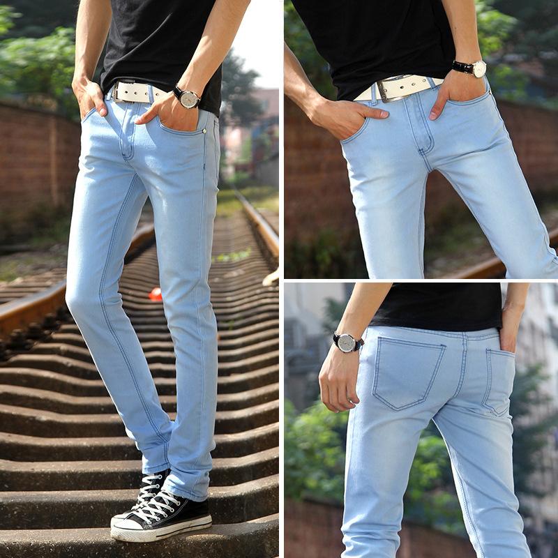 Herren Skinny Jeans Herren Herren Bleistifthosen Jeans Slim Hosen 33 himmelblaue