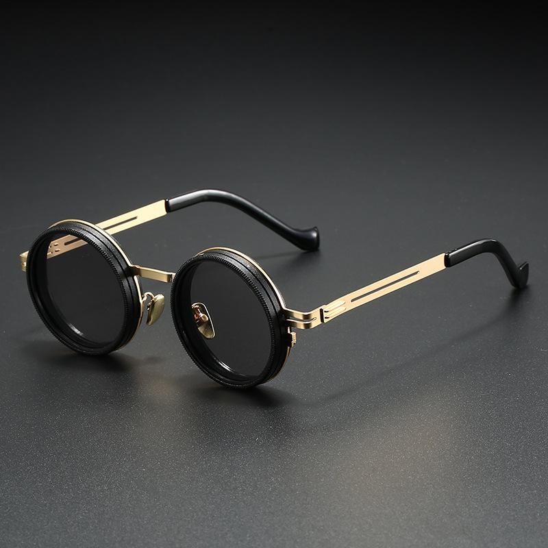Polarisierte Runde Sonnenbrille ND9 Einstellbare Dimmung Herren Damen Retro Punk Herren Angelbrille Outdoor-Sonnenbrille UV400 black