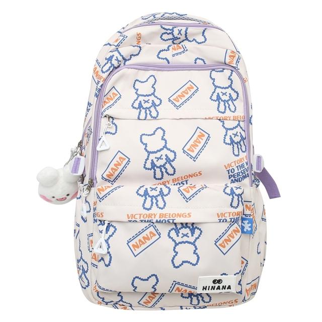 Mädchen Nylon Wasserdichte Druck Schule Tasche Dame Niedlichen Cartoon Freizeit Laptop College Rucksack Mode Frauen Reisen Kawaii Buch Tasche No rabbit doll beige