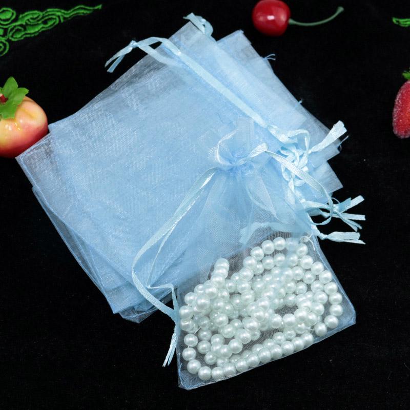 50 Teile/los Garnumwickelte Perlen Zubehör Erhalten Verpackungsbeutel Hochzeit Süßigkeiten Empfang Geschenktüten 10*15cm hellblaue