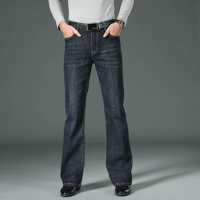Ausgestellte Jeans für Herren, klassische Designer-Denim-Jeans mit hoher Taille, Stretch, lockerer, ausgestellter Denim, dunkelblaue Jeans 40 dunkelblaue