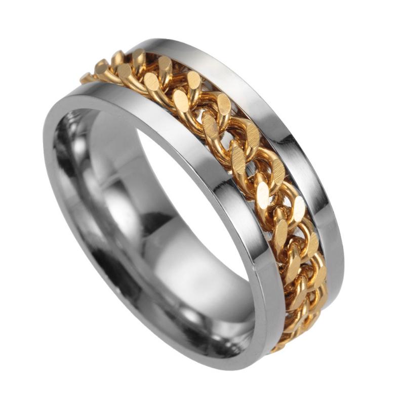 Punk Herren Damen Edelstahlkette eingelegter Fingerring Schmuck Charm Geschenk Edelstahlring 8 gold