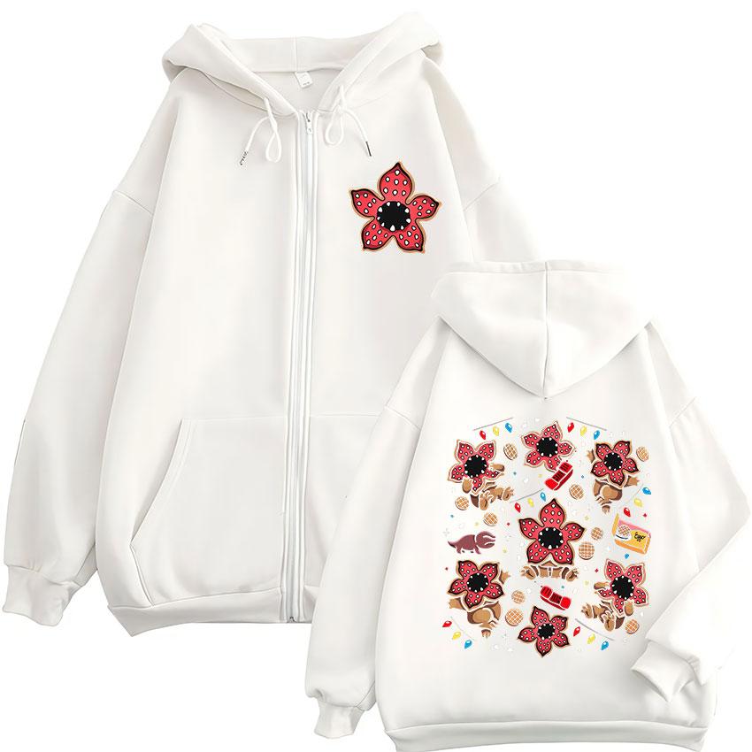 Eddie Munson Der Demogorgon Niedliche Kannibalenblume Reißverschluss Hoodies Herren Damen Kleidung Mode Kapuzenpullover mit Reißverschluss Jacken XS weiß