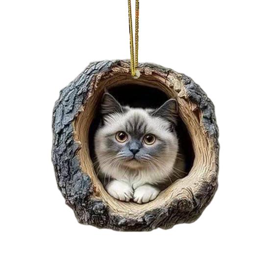 2D Katzendekoration zum Aufhängen Acryl Katze im Baumloch Dekoration Weihnachtsbaumschmuck für Katzenliebhaber Geschenk Festliche Dekoration A