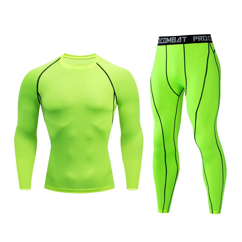 2 Stück Herren Kompressions Sportbekleidung Anzug GYM Tight Sport Yoga Sets Workout Jogging Fitness Kleidung Trainingsanzug Hosen Sportlich L grün