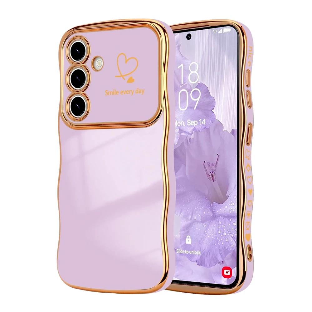 Wellen-Herzform Weiche Hülle Für Samsung Galaxy S25 S24 S23 S22 Ultra Plus S24FE A16 A56 A36 A55 A54 A15 A25 A26 A35 5G 4G Hülle For Samsung S25 Plus licht lila