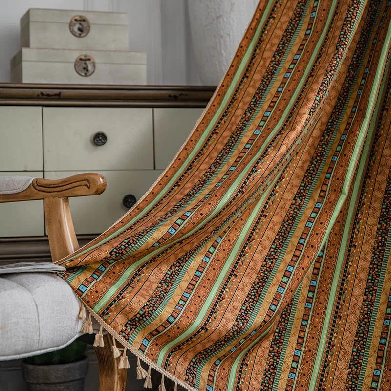 Verdunkelnde Schalldichte Vorhänge Traditionelles Muster Stil Muster Vorhänge Gemacht Für Hauptschlafzimmer Kochbereich Baumwollmaterial Leinenstoff Vorhänge W150xH160cm1pcs